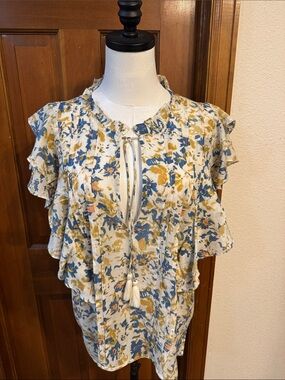 Cleobella Cream Floral Ruffle with Blue and Mustard Print Size XL